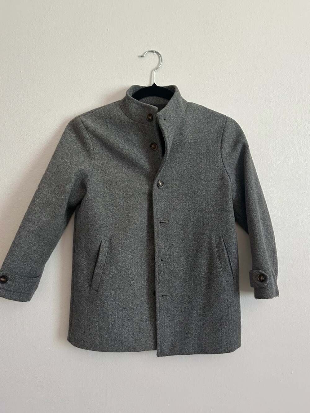 Zara Gray Wool Blend Stand Collar Coat